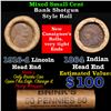 Image 1 : Mixed small cents 1c orig shotgun roll, 1916-d Wheat Cent, 1864 Indian Cent other end, Brinks Wrappe