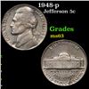 Image 1 : 1948-p Jefferson Nickel 5c Grades Select Unc