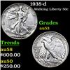 1938-d Walking Liberty Half Dollar 50c Grades Select AU