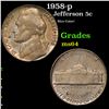 1958-p Jefferson Nickel 5c Grades Choice Unc