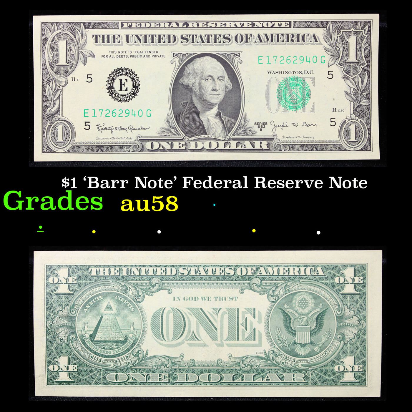 $1 'Barr Note' Federal Reserve Note Grades Choice AU/BU Slider