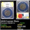 Image 1 : ANACS 1820 Coronet Head Large Cent Large Date 1c Graded xf40 details By ANACS