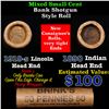 Mixed small cents 1c orig shotgun roll, 1919-s Wheat Cent, 1890 Indian Cent other end, Brinks Wrappe