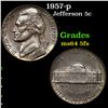 1957-p Jefferson Nickel 5c Grades Choice Unc 5fs