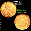 1948-p Lincoln Cent 1c Grades Gem+ Unc RB