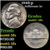 1948-p Jefferson Nickel 5c Grades GEM+ 5fs