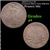 1898 France 50 Centimes Silver Coin KM-854 Grades g, good
