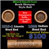 Mixed small cents 1c orig shotgun roll, 1919-d Wheat Cent, 1892 Indian Cent other end, Brinks Wrappe