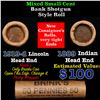 Image 1 : Mixed small cents 1c orig shotgun roll, 1919-d Wheat Cent, 1889 Indian Cent other end, Brinks Wrappe