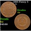 Image 1 : 1865 Fancy 5 Two Cent Piece 2c Grades f, fine