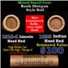 Image 1 : Mixed small cents 1c orig shotgun roll, 1918-d Wheat Cent, 1898 Indian Cent other end, Brinks Wrappe