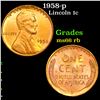 Image 1 : 1958-p Lincoln Cent 1c Grades GEM+ Unc RB
