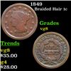 Image 1 : 1849 Braided Hair Large Cent 1c Grades vg, very good
