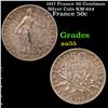 1917 France 50 Centimes Silver Coin KM-854 Grades Choice AU