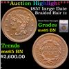 ***Auction Highlight*** 1857 large Date Braided Hair Large Cent 1c Graded ms65 BN By SEGS (fc)