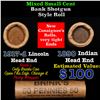 Image 1 : Mixed small cents 1c orig shotgun roll, 1917-d Wheat Cent, 1890 Indian Cent other end, Brinks Wrappe