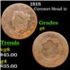 Image 1 : 1818 Coronet Head Large Cent 1c Grades g+