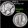 Image 1 : 1916-p Mercury Dime 10c Grades vg+
