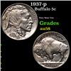 1937-p Buffalo Nickel 5c Grades Choice AU/BU Slider