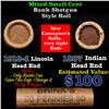 Image 1 : Mixed small cents 1c orig shotgun roll, 1918-d Wheat Cent, 1887 Indian Cent other end, Brinks Wrappe