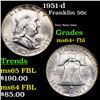 1951-d Franklin Half Dollar 50c Grades Choice Unc+ FBL