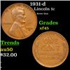 1931-d Lincoln Cent 1c Grades xf+