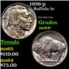 1936-p Buffalo Nickel 5c Grades Choice+ Unc