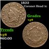 Image 1 : 1822 Coronet Head Large Cent 1c Grades vg, very good