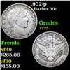 1902-p Barber Half Dollars 50c Grades vf+