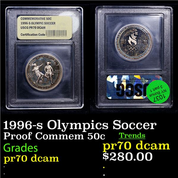 Proof 1996-s Olympics Soccer Modern Commem Half Dollar 50c Graded GEM++ Proof Deep Cameo BY USCG