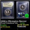 Image 1 : Proof 1996-s Olympics Soccer Modern Commem Half Dollar 50c Graded GEM++ Proof Deep Cameo BY USCG