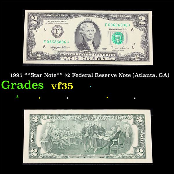 1995 **Star Note** $2 Federal Reserve Note (Atlanta, GA) Grades vf++