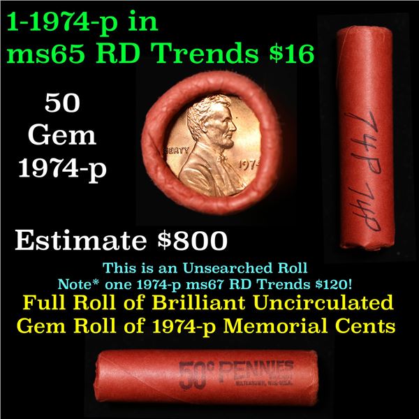 Lincoln 1c roll, 1974-p 50 pcs Brandt Wrapper.