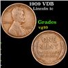 Image 1 : 1909 VDB Lincoln Cent 1c Grades vg+