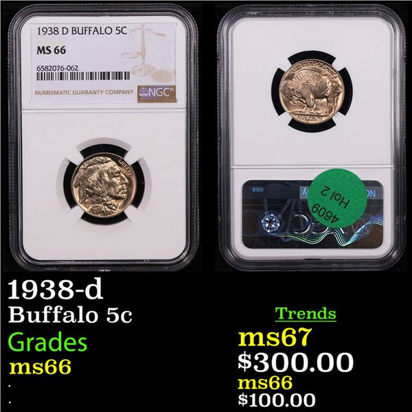 NGC 1938-d Buffalo Nickel 5c Graded ms66 By NGC