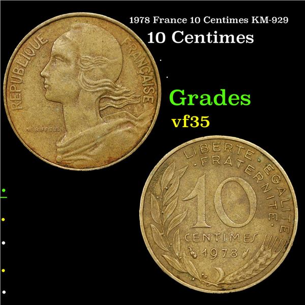 1978 France 10 Centimes KM-929 Grades vf++