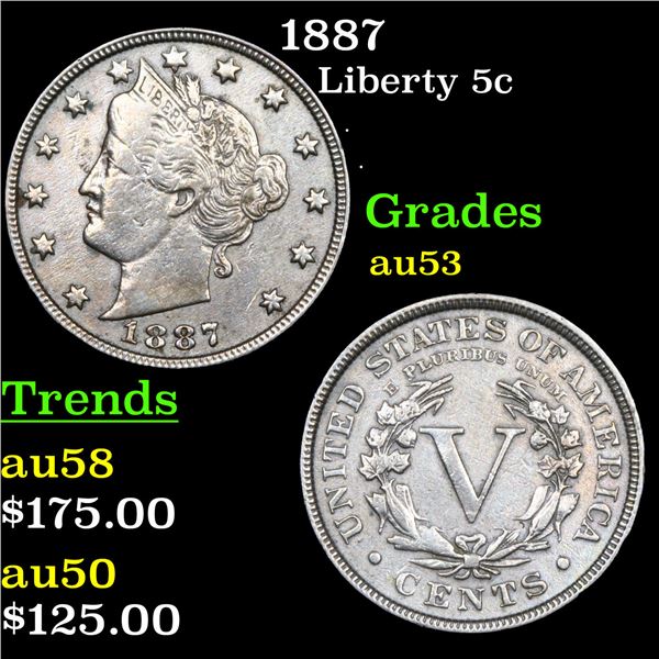 1887 Liberty Nickel 5c Grades Select AU