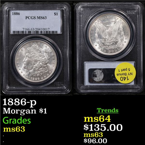 PCGS 1886-p Morgan Dollar $1 Graded ms63 By PCGS