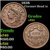 Image 1 : 1838 Coronet Head Large Cent 1c Grades vf+