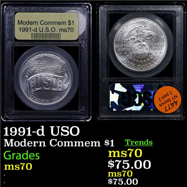 1991-d USO Modern Commem Dollar $1 Graded ms70, Perfection By USCG