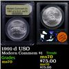Image 1 : 1991-d USO Modern Commem Dollar $1 Graded ms70, Perfection By USCG