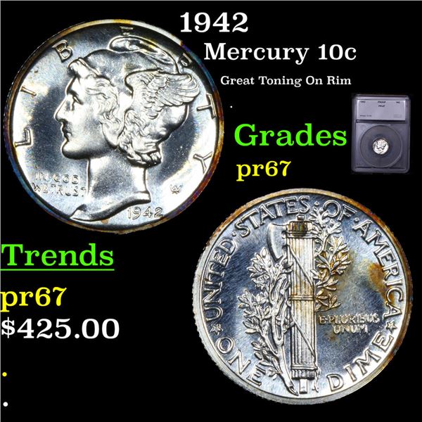 Proof 1942 Mercury Dime 10c Graded pr67 By SEGS