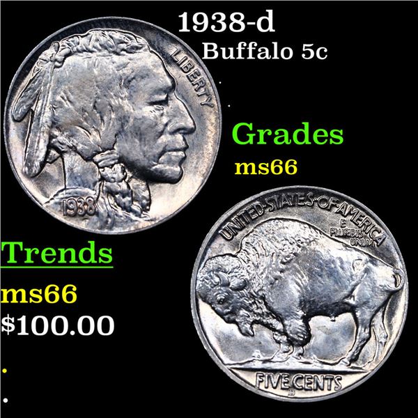 1938-d Buffalo Nickel 5c Grades GEM+ Unc