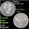 1893-p Barber Half Dollars 50c Grades vf+