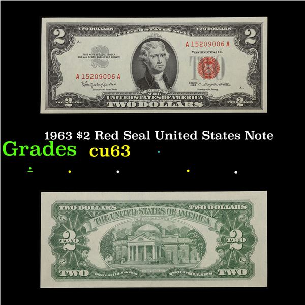 1963 $2 Red Seal United States Note Grades Select CU