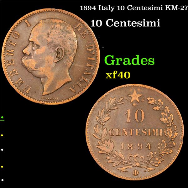 1894 Italy 10 Centesimi KM-27 Grades xf