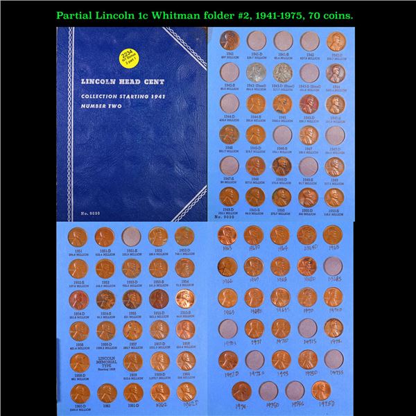 Partial Lincoln 1c Whitman folder #2, 1941-1975, 70 coins.