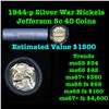 Image 1 : Solid 1944-p Silver War Jefferson Nickel 5c Shotgun Roll in Old Bank Style Wrapper