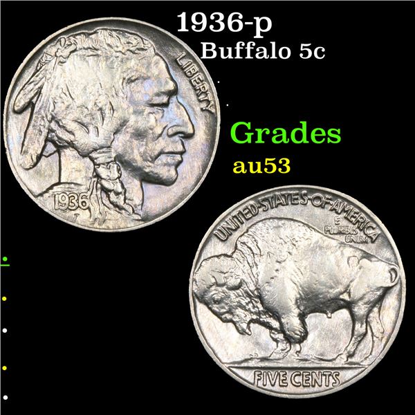 1936-p Buffalo Nickel 5c Grades Select AU