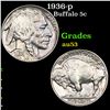 1936-p Buffalo Nickel 5c Grades Select AU